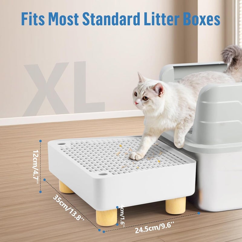 Bartuke Extra Large Cat Litter Box Step Ramp, Cat's Litter Catcher Mat with Wooden Feet, Filter Function, Pedal Stool for Self-Cleaning Cat Litter Box, Ideal for Kitten & Elderly Cats (White) - Image 2